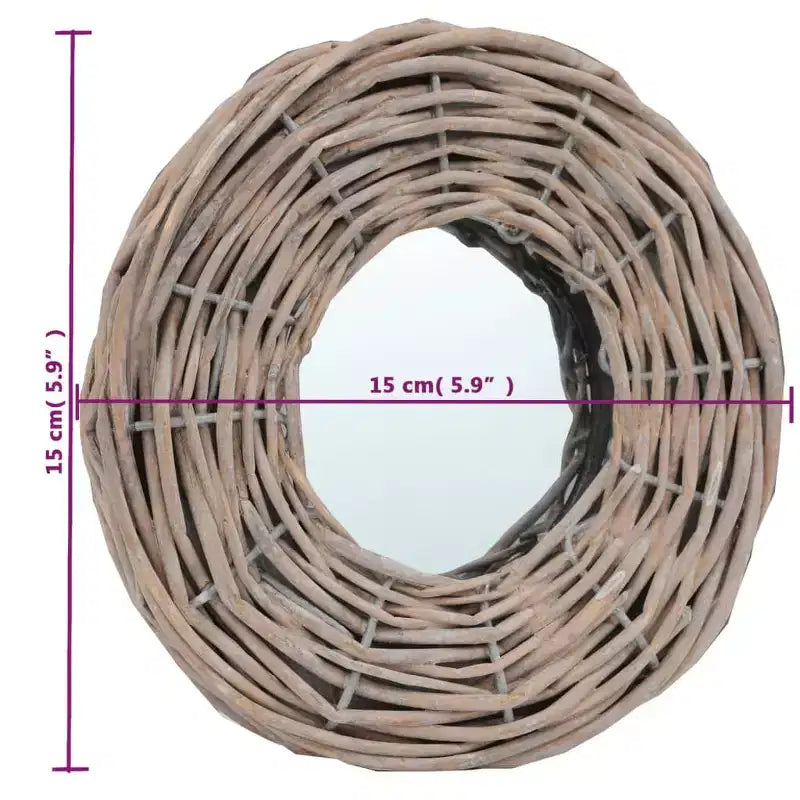 Specchio in Rattan Naturale, Diametro 15 cm, Fissaggio a Parete