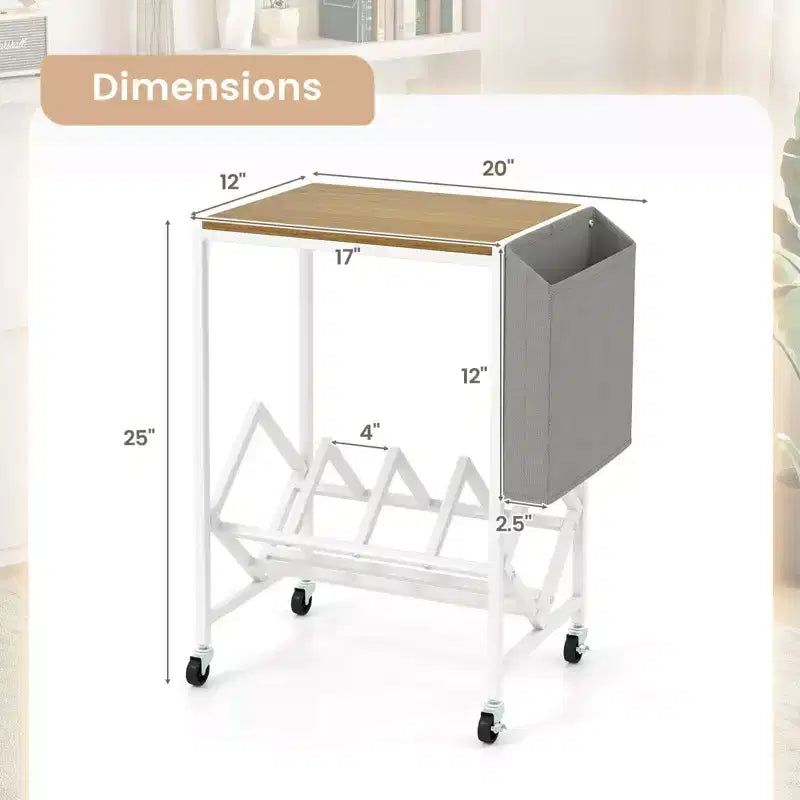 Mobile per Giradischi Costway con Porta Dischi in Vinile e Tasca Laterale, Ruote Girevoli Marrone/Naturale