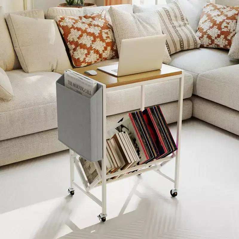 Mobile per Giradischi Costway con Porta Dischi in Vinile e Tasca Laterale, Ruote Girevoli Marrone/Naturale