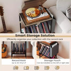 Mobile per Giradischi Costway con Porta Dischi in Vinile e Tasca Laterale, Ruote Girevoli Marrone/Naturale
