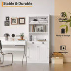 Libreria con Ante, Scaffale a 5 Ripiani da Pavimento a Soffitto con 1 Cassetto, Libreria Alta 180 cm Bianca per Ufficio Domestico, Soggiorno