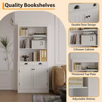 Libreria con Ante, Scaffale a 5 Ripiani da Pavimento a Soffitto con 1 Cassetto, Libreria Alta 180 cm Bianca per Ufficio Domestico, Soggiorno