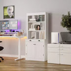 Libreria con Ante, Scaffale a 5 Ripiani da Pavimento a Soffitto con 1 Cassetto, Libreria Alta 180 cm Bianca per Ufficio Domestico, Soggiorno