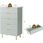 Cassettiera moderna in legno con maniglie dorate, mobile alto per un'organizzazione efficiente, cassettiera organizer per camera da letto, soggiorno