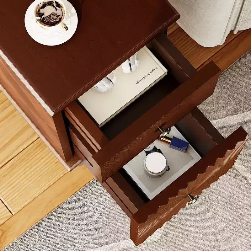 Whisen Tavolino e Comodino Moderno e Stretto con 2 Cassetti per Soggiorno, Camera da Letto - Noce