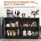 Mobile credenza nero con 4 ante in vetro e ripiani regolabili, moderno contenitore per sala da pranzo