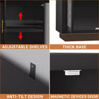 Mobile credenza nero con 4 ante in vetro e ripiani regolabili, moderno contenitore per sala da pranzo