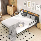 Zevemomo Twin Daybed with Pop Up Trundle,Heavy Duty Metal Twin Bed FrameLED Lights Upholstered Headboard,for Living Room Bedroom Guest Room,Black
