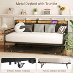 Zevemomo Twin Daybed con rete estraibile a scomparsa, telaio in metallo resistente per letto singolo, testiera imbottita con luci a LED, per soggiorno, camera da letto e camera degli ospiti, nero