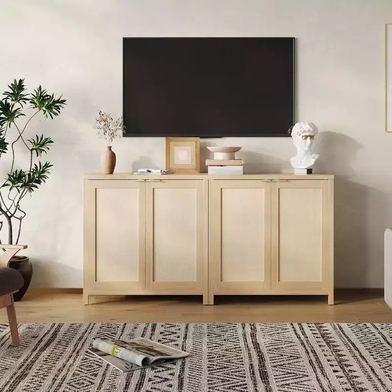 Credenza in Rattan Indipendente con Ripiani Regolabili, Mobile Moderno per Soggiorno e Sala da Pranzo