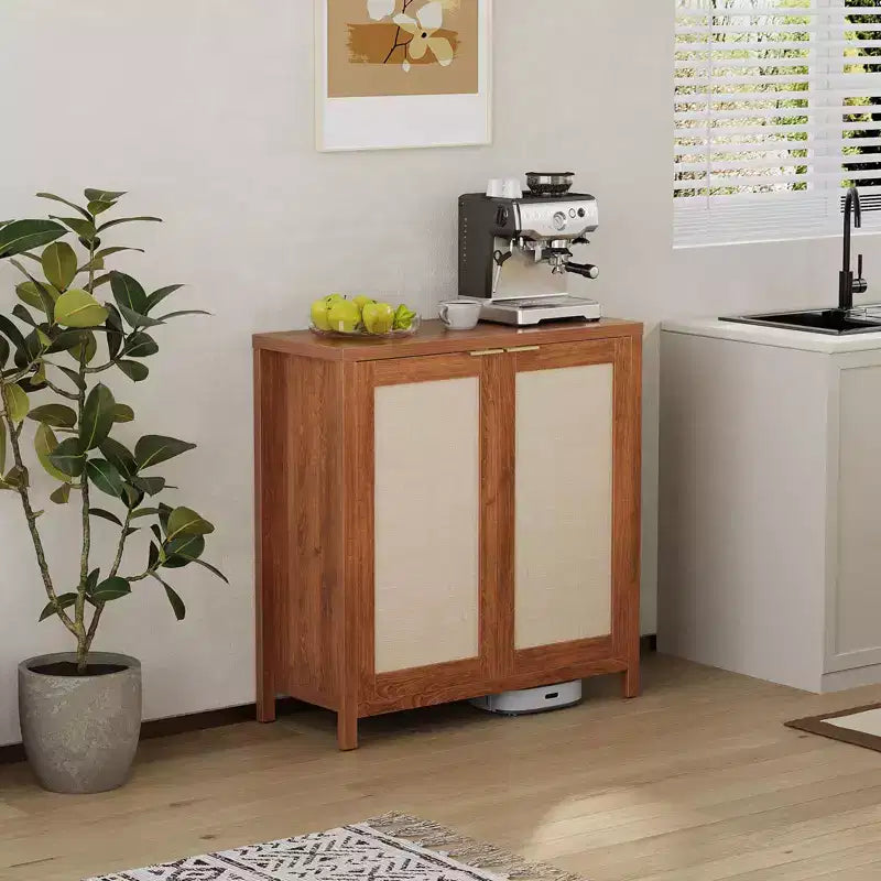 Credenza in Rattan Indipendente con Ripiani Regolabili, Mobile Moderno per Soggiorno e Sala da Pranzo