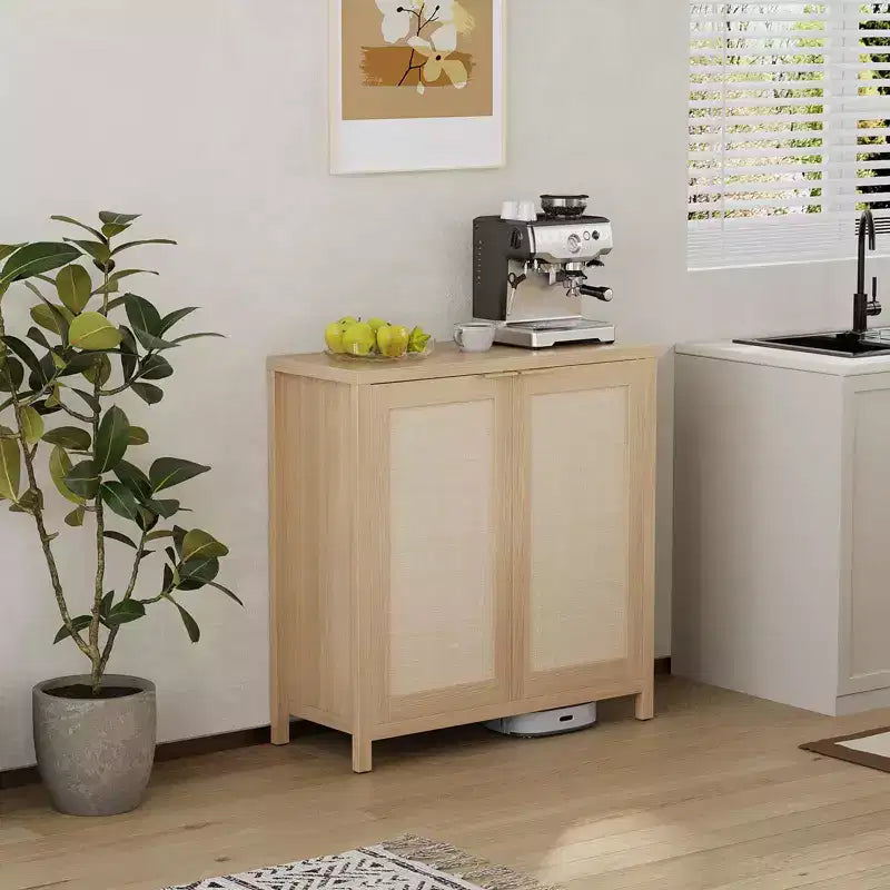 Credenza in Rattan Indipendente con Ripiani Regolabili, Mobile Moderno per Soggiorno e Sala da Pranzo