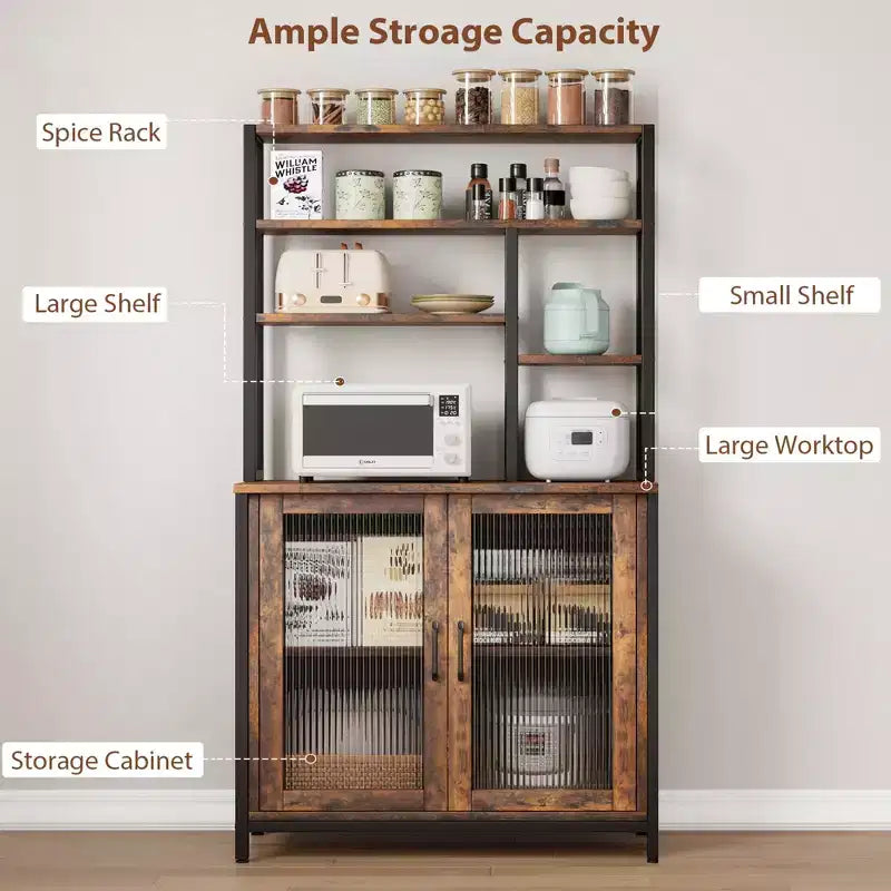 TruAIR Credenza/Mobile Contenitore, 80cm Credenza da Cucina Piccola Stile Fattoria Mobile Contenitore per Caffè con Ripiani Regolabili per Soggiorno Ingresso