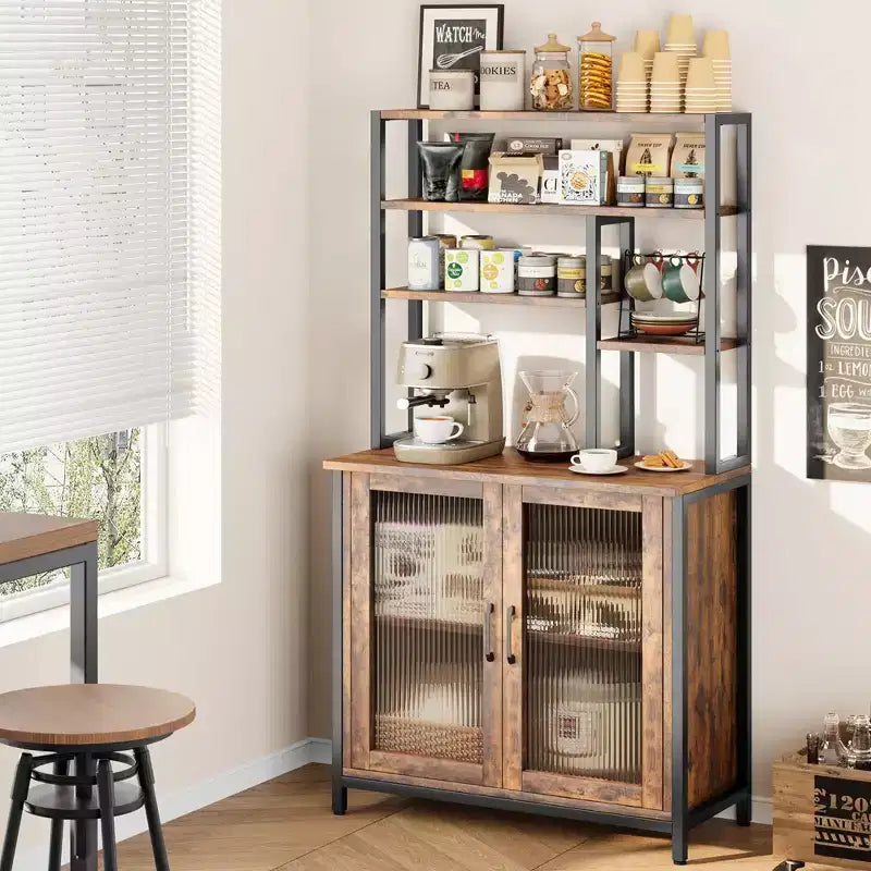 TruAIR Credenza/Mobile Contenitore, 80cm Credenza da Cucina Piccola Stile Fattoria Mobile Contenitore per Caffè con Ripiani Regolabili per Soggiorno Ingresso