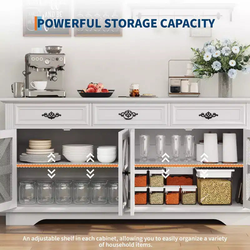 TruAIR Credenza/Mobile Contenitore, 80cm Credenza da Cucina Piccola Stile Fattoria Mobile Contenitore per Caffè con Ripiani Regolabili per Soggiorno Ingresso
