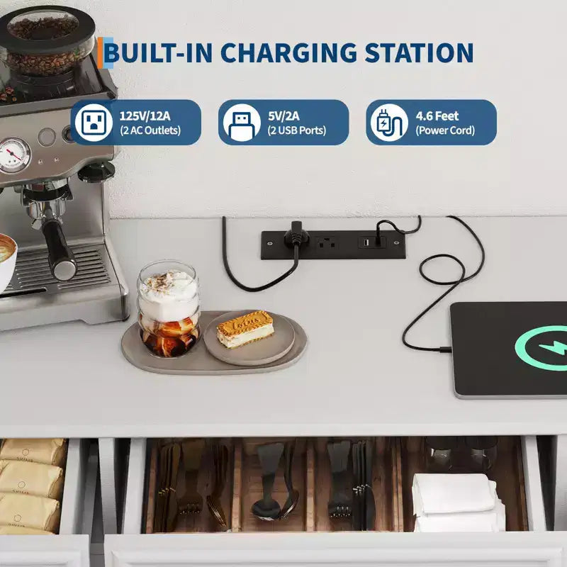 TruAIR Credenza/Mobile Contenitore, 80cm Credenza da Cucina Piccola Stile Fattoria Mobile Contenitore per Caffè con Ripiani Regolabili per Soggiorno Ingresso