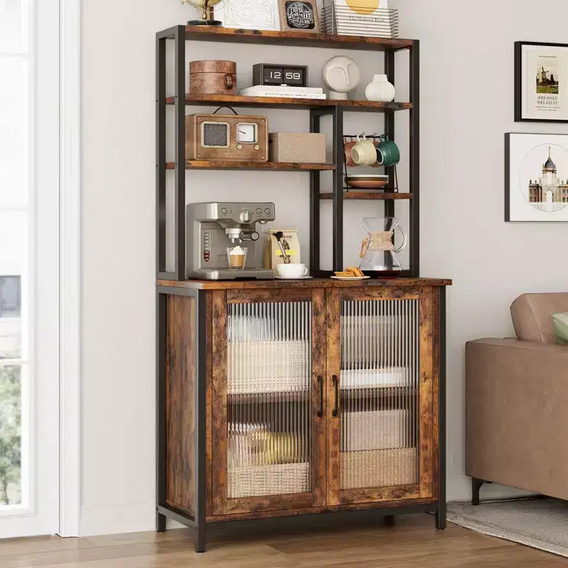 TruAIR Credenza/Mobile Contenitore, 80cm Credenza da Cucina Piccola Stile Fattoria Mobile Contenitore per Caffè con Ripiani Regolabili per Soggiorno Ingresso