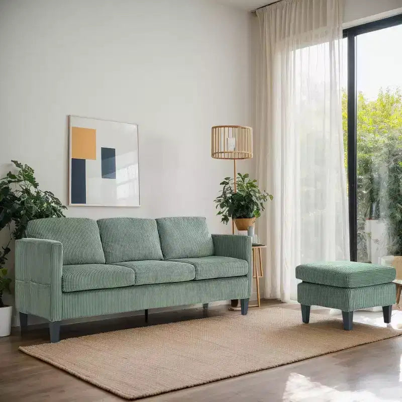 PexFix Divano angolare a L a 4 posti in velluto con chaise longue e velluto a coste imbottito, divano sezionale moderno multifunzionale per soggiorno, verde oliva