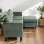 PexFix Divano angolare a L a 4 posti in velluto con chaise longue e velluto a coste imbottito, divano sezionale moderno multifunzionale per soggiorno, verde oliva