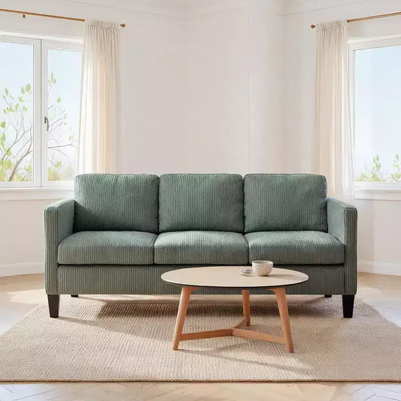 PexFix Divano angolare a L a 4 posti in velluto con chaise longue e velluto a coste imbottito, divano sezionale moderno multifunzionale per soggiorno, verde oliva