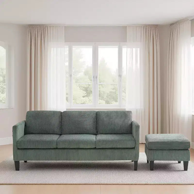 PexFix Divano angolare a L a 4 posti in velluto con chaise longue e velluto a coste imbottito, divano sezionale moderno multifunzionale per soggiorno, verde oliva