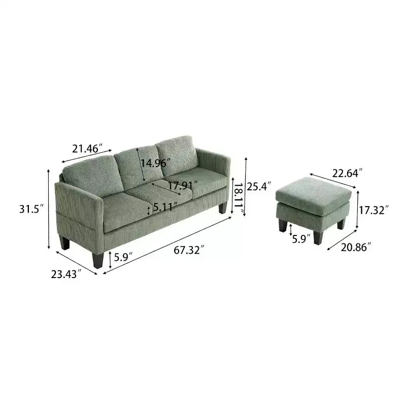 PexFix Divano angolare a L a 4 posti in velluto con chaise longue e velluto a coste imbottito, divano sezionale moderno multifunzionale per soggiorno, verde oliva