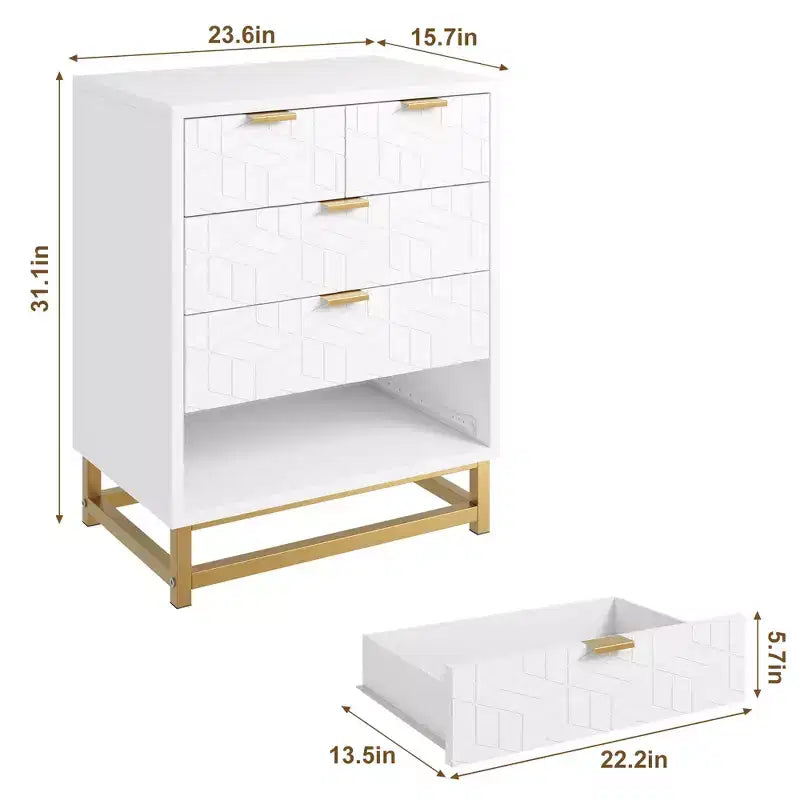 Cassettiera a 5 cassetti, cassettiera moderna in legno per camera da letto con cassetti contenitori, mobile TV in stile rustico per soggiorno, camera da letto, corridoio, bianco