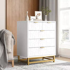 Cassettiera a 5 cassetti, cassettiera moderna in legno per camera da letto con cassetti contenitori, mobile TV in stile rustico per soggiorno, camera da letto, corridoio, bianco
