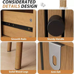 Cassettiere a 4 cassetti, comò per camera da letto, comodino, ampio contenitore, comò bohémien in vimini con maniglie nere opache e gambe in legno
