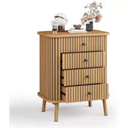 Cassettiere a 4 cassetti, comò per camera da letto, comodino, ampio contenitore, comò bohémien in vimini con maniglie nere opache e gambe in legno