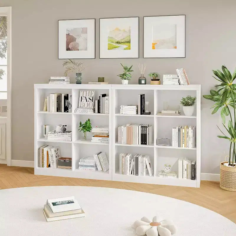Scaffale organizer a 6 cubi, libreria alta 134 cm con dispositivo antiribaltamento, scaffale robusto in legno per soggiorno, camera da letto e ufficio