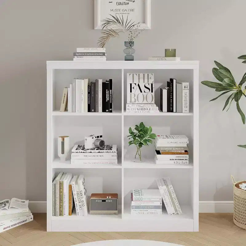 Scaffale organizer a 6 cubi, libreria alta 134 cm con dispositivo antiribaltamento, scaffale robusto in legno per soggiorno, camera da letto e ufficio