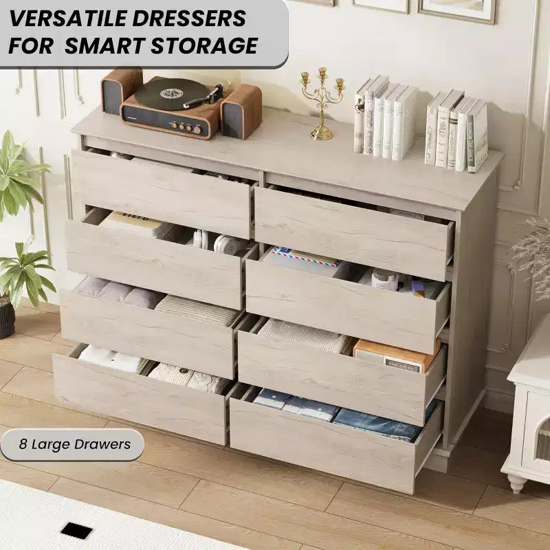 Cassettiera moderna per camera da letto con 8 cassetti, mobile contenitore in legno per armadioComò largo