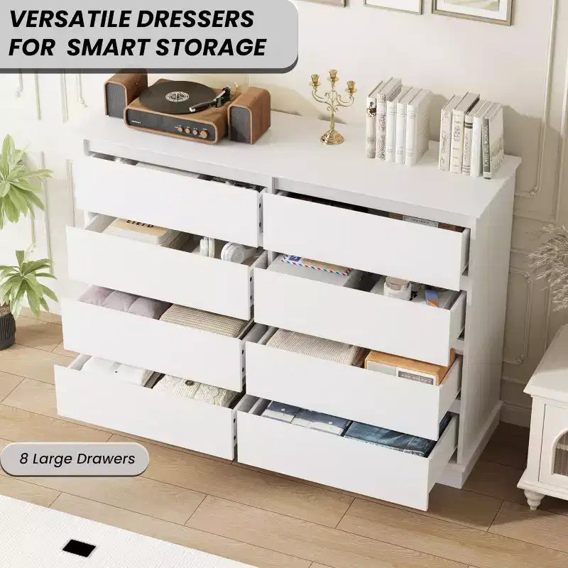 Cassettiera moderna per camera da letto con 8 cassetti, mobile contenitore in legno per armadioComò largo
