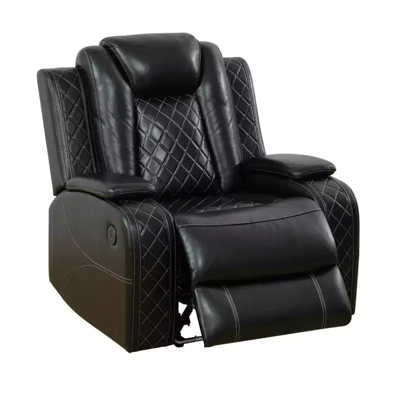 MAYEERTY Poltrona Reclinabile Elettrica, Poltrona Reclinabile in Pelle con Ricarica USB, Illuminazione a LED e Schienale Regolabile per Soggiorno, Nero