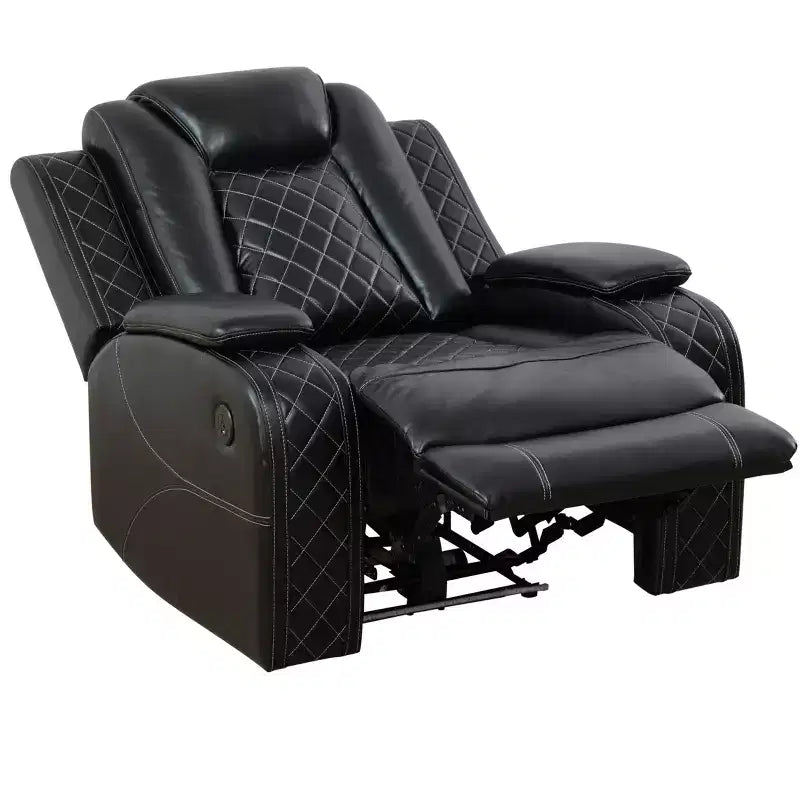 MAYEERTY Poltrona Reclinabile Elettrica, Poltrona Reclinabile in Pelle con Ricarica USB, Illuminazione a LED e Schienale Regolabile per Soggiorno, Nero