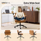 VINGLI Sedia Criss Cross con braccioli regolabili a scomparsa, Sedia con gambe incrociate e ruote, Sedia da ufficio extra larga, Pelle PU, Argilla
