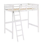 Letto a soppalco singolo VINGLI in legno con stazione di ricarica/LED, pioli piatti, sponda alta 15 pollici, supporto a doghe in legno senza bisogno di molle, Bianco