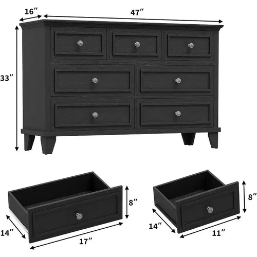 Cassettiera porta TV a 7 cassetti, mobile lungo moderno con maniglie vintage e ampio spazio contenitivo per soggiorno, camera da letto, corridoio