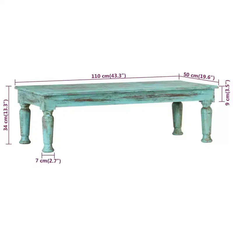 vidaXL Tavolino da caffè Multicolore Legno massello di recupero 110x50x34 cm
