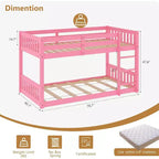 JOYMOR Letto a castello basso Twin Over Twin per bambini/ragazzi, struttura letto a castello Twin in legno con ringhiere di protezione e scaletta per bambini e bambine, materasso non incluso
