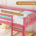 JOYMOR Letto a castello basso Twin Over Twin per bambini/ragazzi, struttura letto a castello Twin in legno con ringhiere di protezione e scaletta per bambini e bambine, materasso non incluso