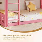 JOYMOR Letto a castello basso Twin Over Twin per bambini/ragazzi, struttura letto a castello Twin in legno con ringhiere di protezione e scaletta per bambini e bambine, materasso non incluso