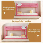 JOYMOR Letto a castello basso Twin Over Twin per bambini/ragazzi, struttura letto a castello Twin in legno con ringhiere di protezione e scaletta per bambini e bambine, materasso non incluso