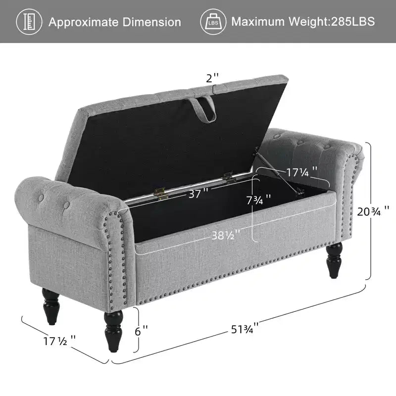 Furniliving 51 Panca ottomana grande imbottita con bottoni in lino con contenitore, per camera da letto/ingresso/soggiorno