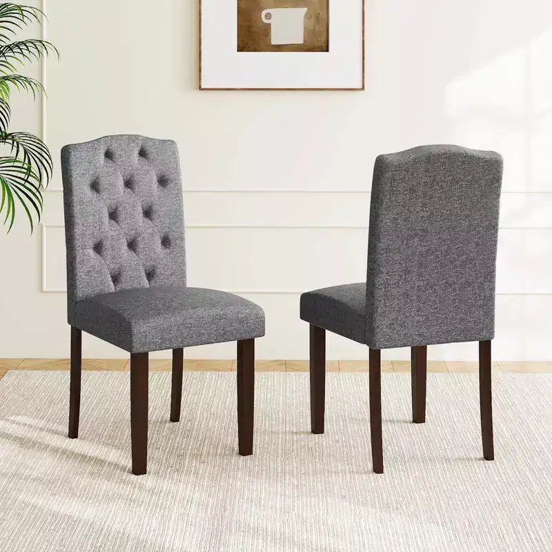Set di 4 sedie da pranzo in legno Costway con gambe in legno di gomma, sedile imbottito e molle a S, per cucina, beige/grigio