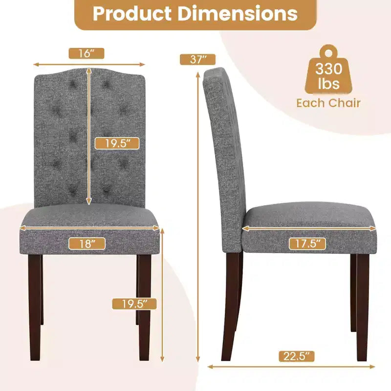 Set di 4 sedie da pranzo in legno Costway con gambe in legno di gomma, sedile imbottito e molle a S, per cucina, beige/grigio