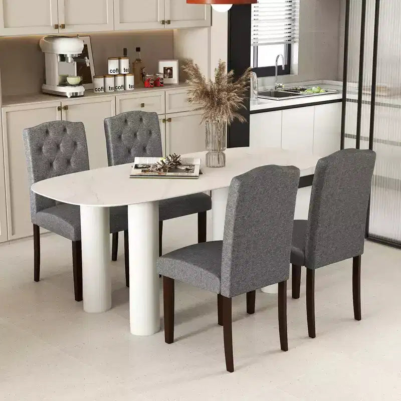 Set di 4 sedie da pranzo in legno Costway con gambe in legno di gomma, sedile imbottito e molle a S, per cucina, beige/grigio