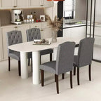 Set di 4 sedie da pranzo in legno Costway con gambe in legno di gomma, sedile imbottito e molle a S, per cucina, beige/grigio
