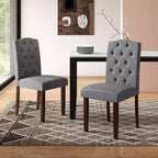 Set di 4 sedie da pranzo in legno Costway con gambe in legno di gomma, sedile imbottito e molle a S, per cucina, beige/grigio